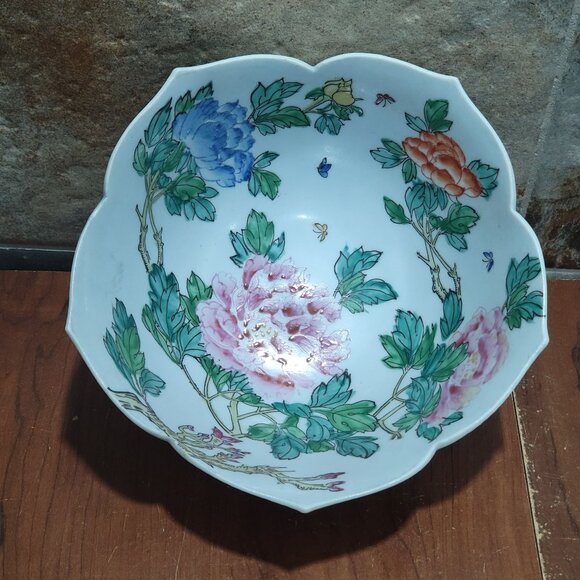 Vintage Oriental Objects D Art Decorative Bowl Floral Design Made in Macau - Picture 1 of 12